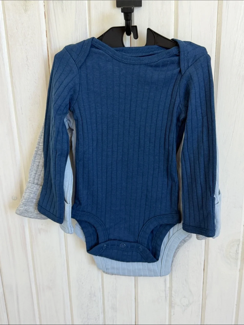 Carter's Ribbed Long-Sleeve Baby Bodysuit Set - Gray, Light Blue, Navy
